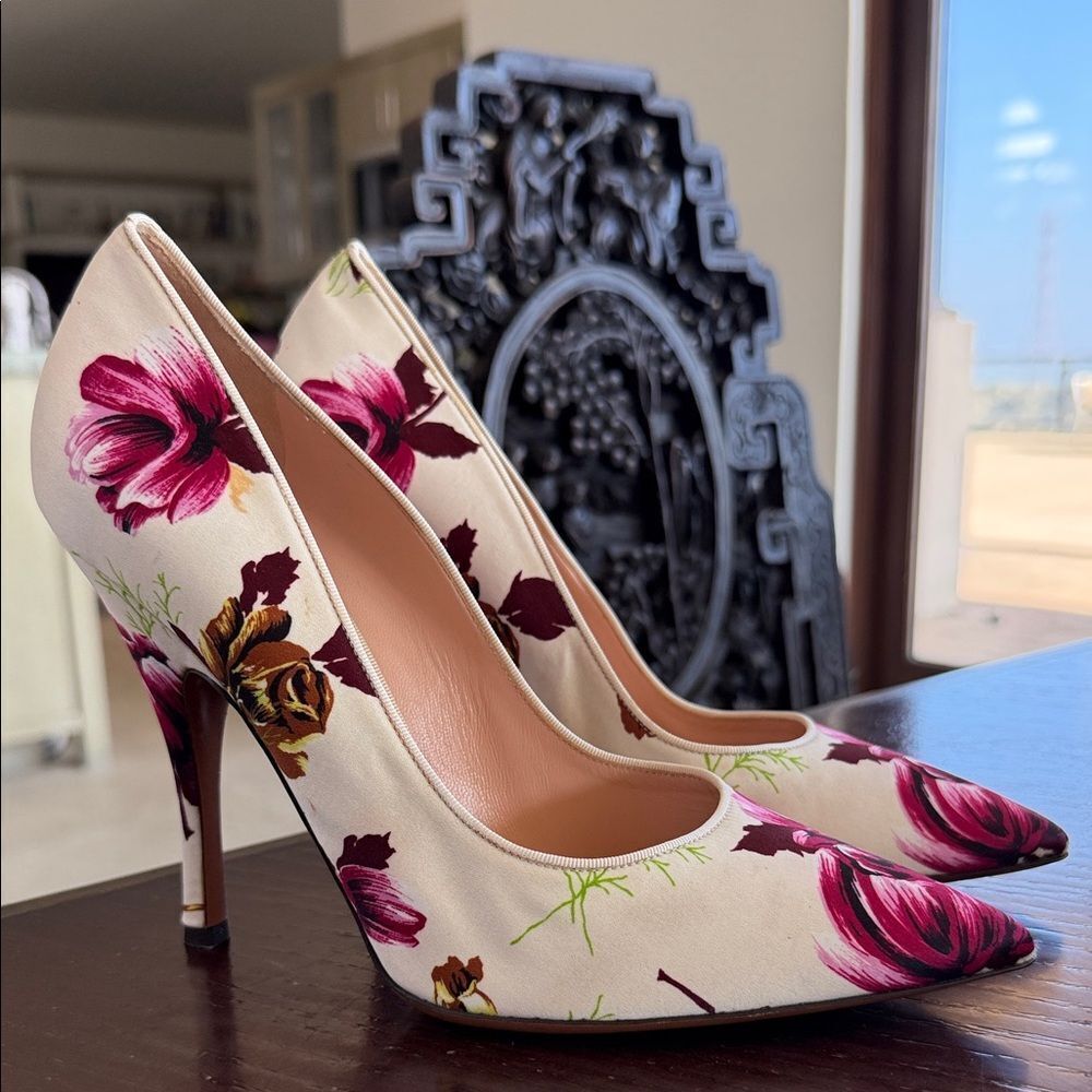 Philipp Plein Floral Heels in Cream and Pink